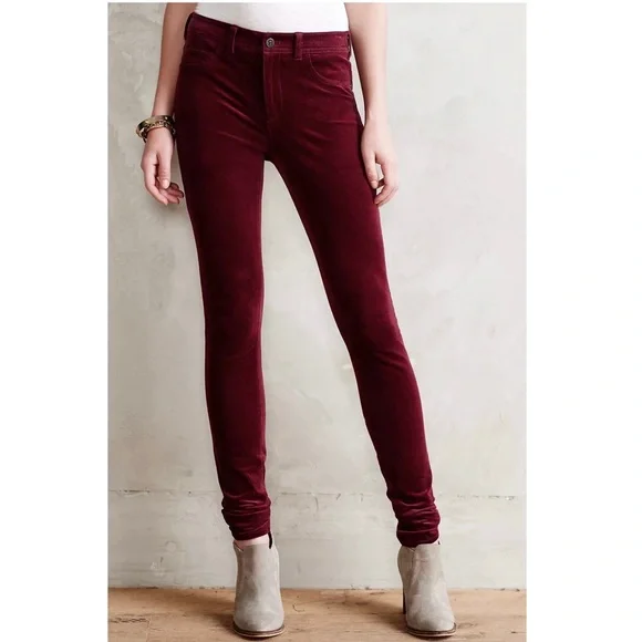 SOLD-Anthropologie Burgundy Wine Micro Cord Skinny Chino Pants - Picture 1 of 11